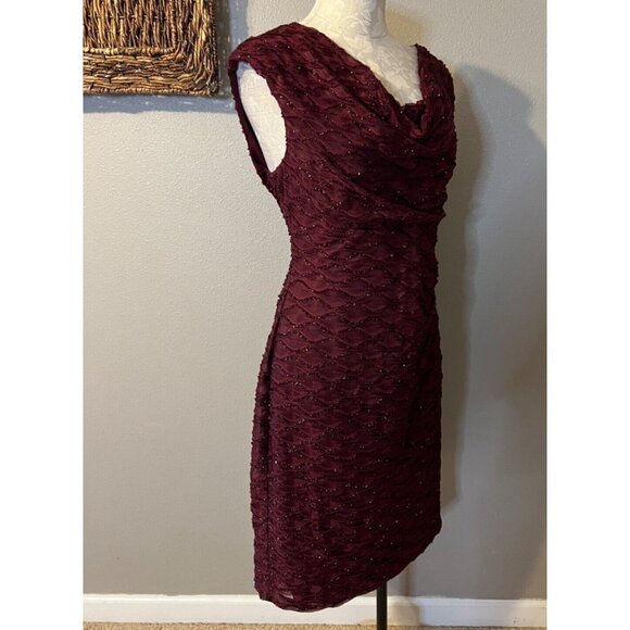 Connected Dress 14 Maroon Shimmer Sheath Wedding Party Cruise Event New - Picture 8 of 12